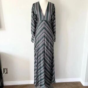 Alexis NWT Bevel Sateen V-Neck Maxi Dress Evergreen Stripe XS